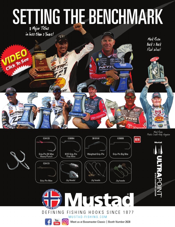 Mustad hook pros give bass fishing rigging tips for catching springtime bass, KVD, Edwin Evers, Mark Rose